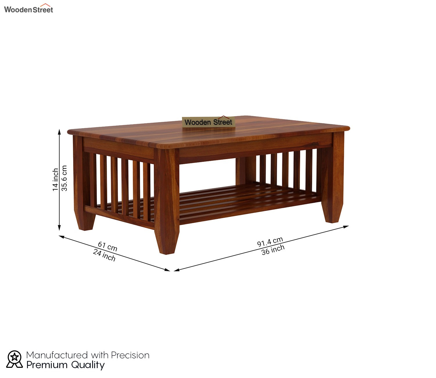 Quartz Sheesham Wood Coffee Table with Open Storage (Honey Finish)