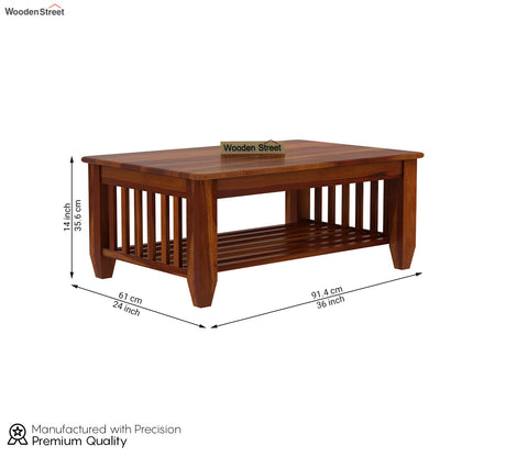 Quartz Sheesham Wood Coffee Table with Open Storage (Honey Finish)