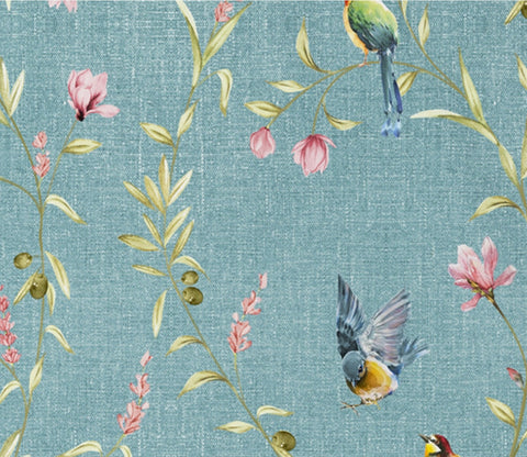 Bubble Robins Floral Bird Print 100% Cotton Fabric