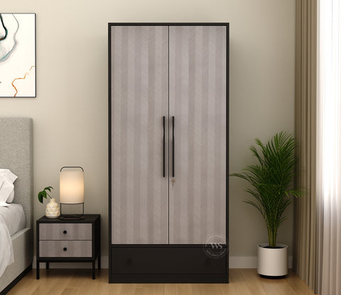 Avren Engineered Wood Wardrobe with Textured Front & Drawer Storage (Chevron Pattern)