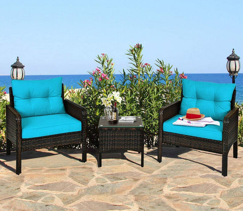Dark Brown Rattan And Wicker 2 Seater Set With Table And Cushions