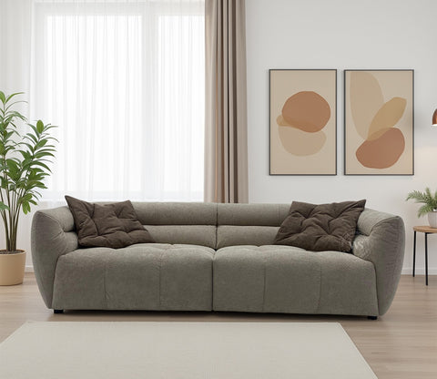 Skava Modern Bubble Tufted Fabric 3 Seater Sofa (Light Beige)