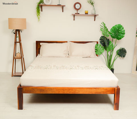 Brixton Sheesham Wood Bed Without Storage (Queen Size, Honey Finish)