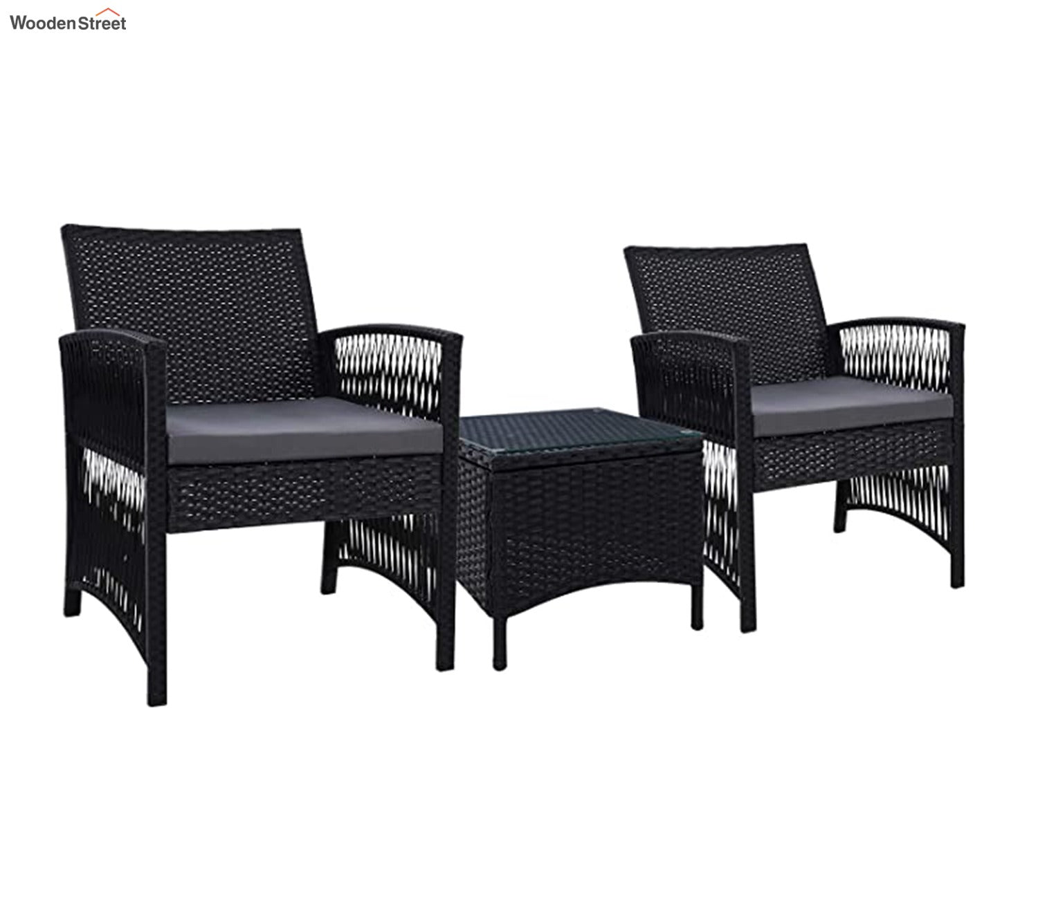 Black 2 Seater Outdoor Furniture Set With Grey Cushions