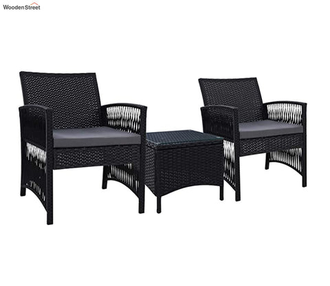 Black 2 Seater Outdoor Furniture Set With Grey Cushions
