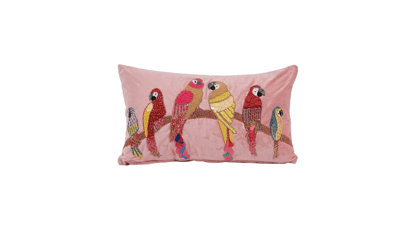 Beaded Sequin Velvet Cushion Covers - Set of 1 (20 x 12 inch, Peach)
