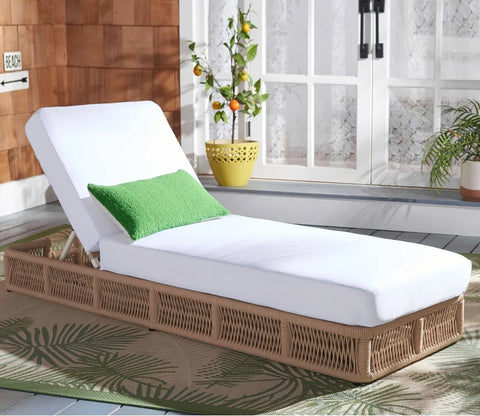Beige Rope Outdoor Patio Lounger With Off White Cushions