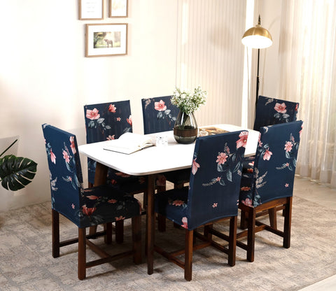 Flaubert Floral Printed Polyester Spandex 6 Piece Chair Cover (Blue)