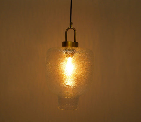 Elision Textured Glass and Metal Hanging Light (Gold, M)