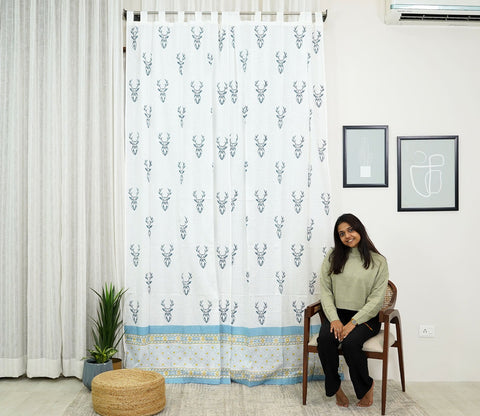 Barasingha 1 Piece Long Door Curtain (White, 9 Feet)