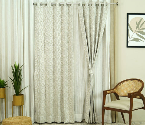 Spiral Patterned 1 Piece Blackout Curtain (Beige, 7 Feet)