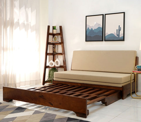 Della 3 Seater Sheesham Wood Sofa Cum Bed Without Armrests (Honey Irish Cream)