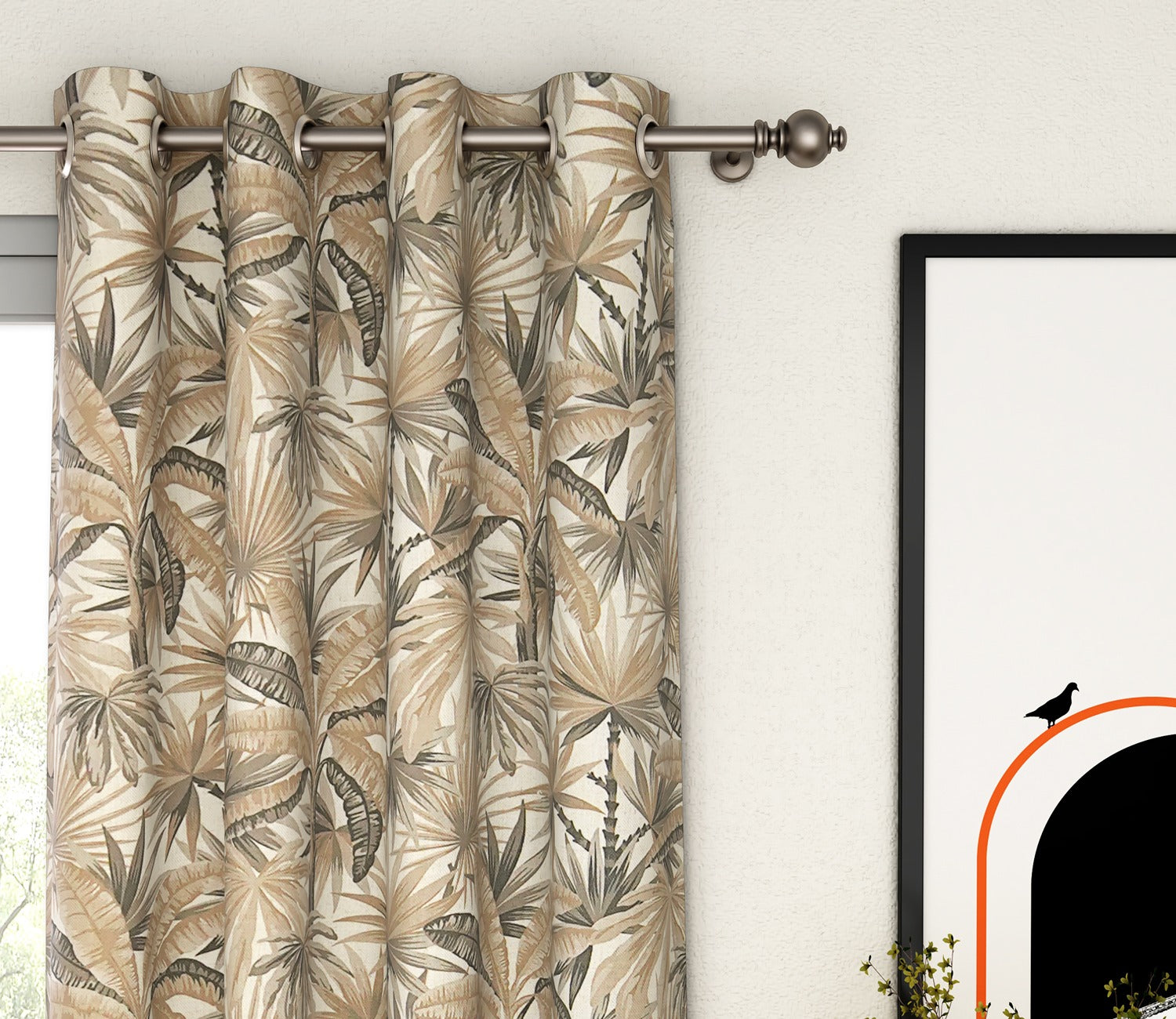 Palm Tree Light-Filtering Door Curtains Set of 2 (Grey, 7 Feet)