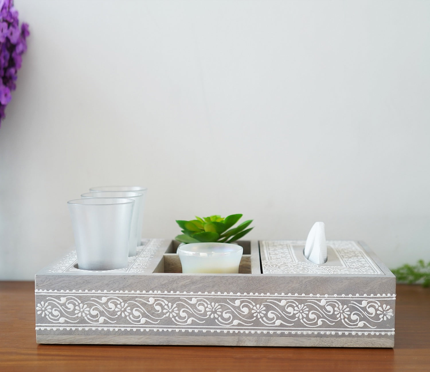 Ira Traditional Designer Hand Painted Wooden MultiStorage Tray