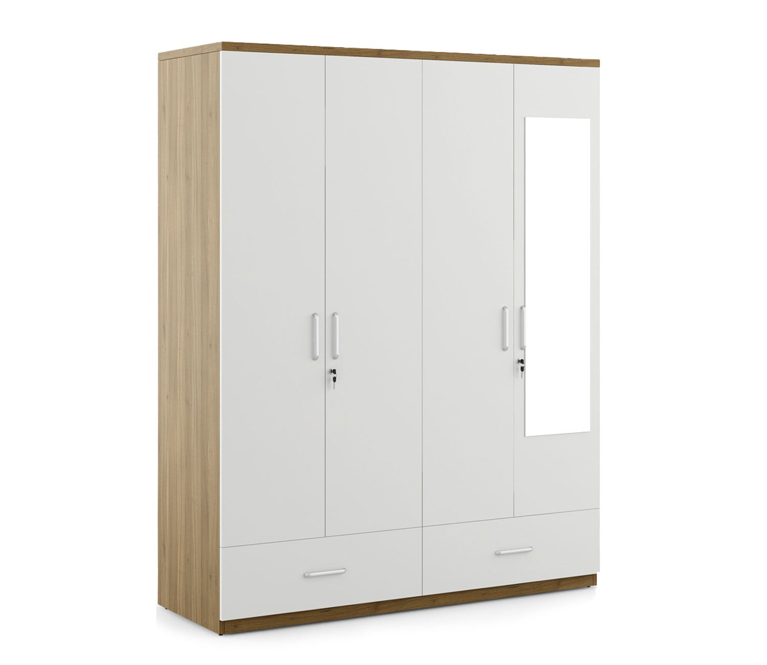 Kosmo Apex 4 Door Wardrobe With Mirror (Exotic Teak Frosty White Finish)
