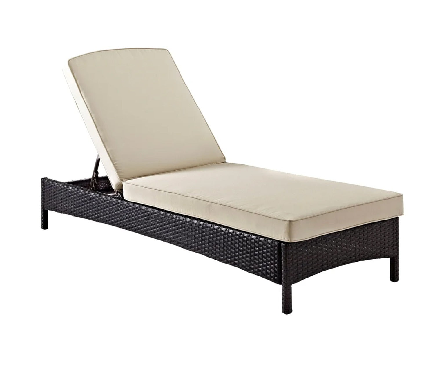 Dark Brown Adjustable Outdoor Lounger With Cream Cushions