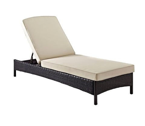 Dark Brown Adjustable Outdoor Lounger With Cream Cushions