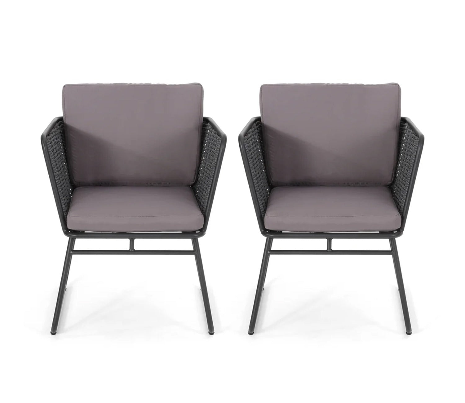 Grey Color Rope 2 Seater Chair Set With Grey Cushions