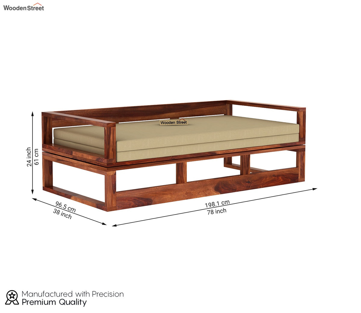 Bacon 3 Seater Divan Cum Bed with Mattress (King Size, Honey Finish)
