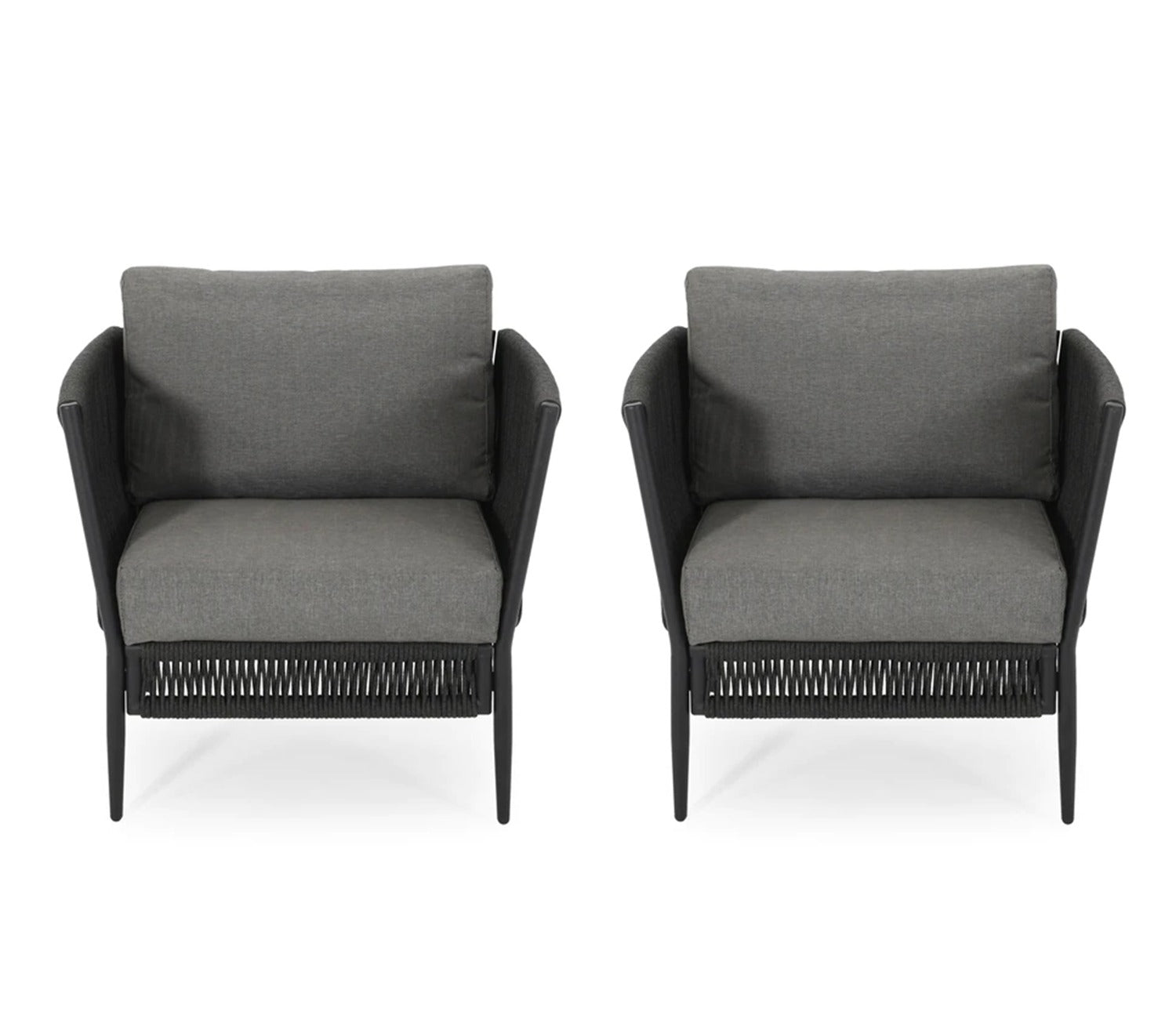 Black Rope 2 Seater Chair Set With Grey Cushions
