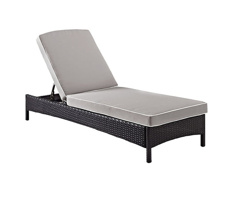 Dark Brown Adjustable Outdoor Patio Lounger With Grey Cushions