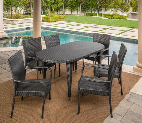 Dark Brown Rattan And Wicker Outdoor Dinning Patio Set