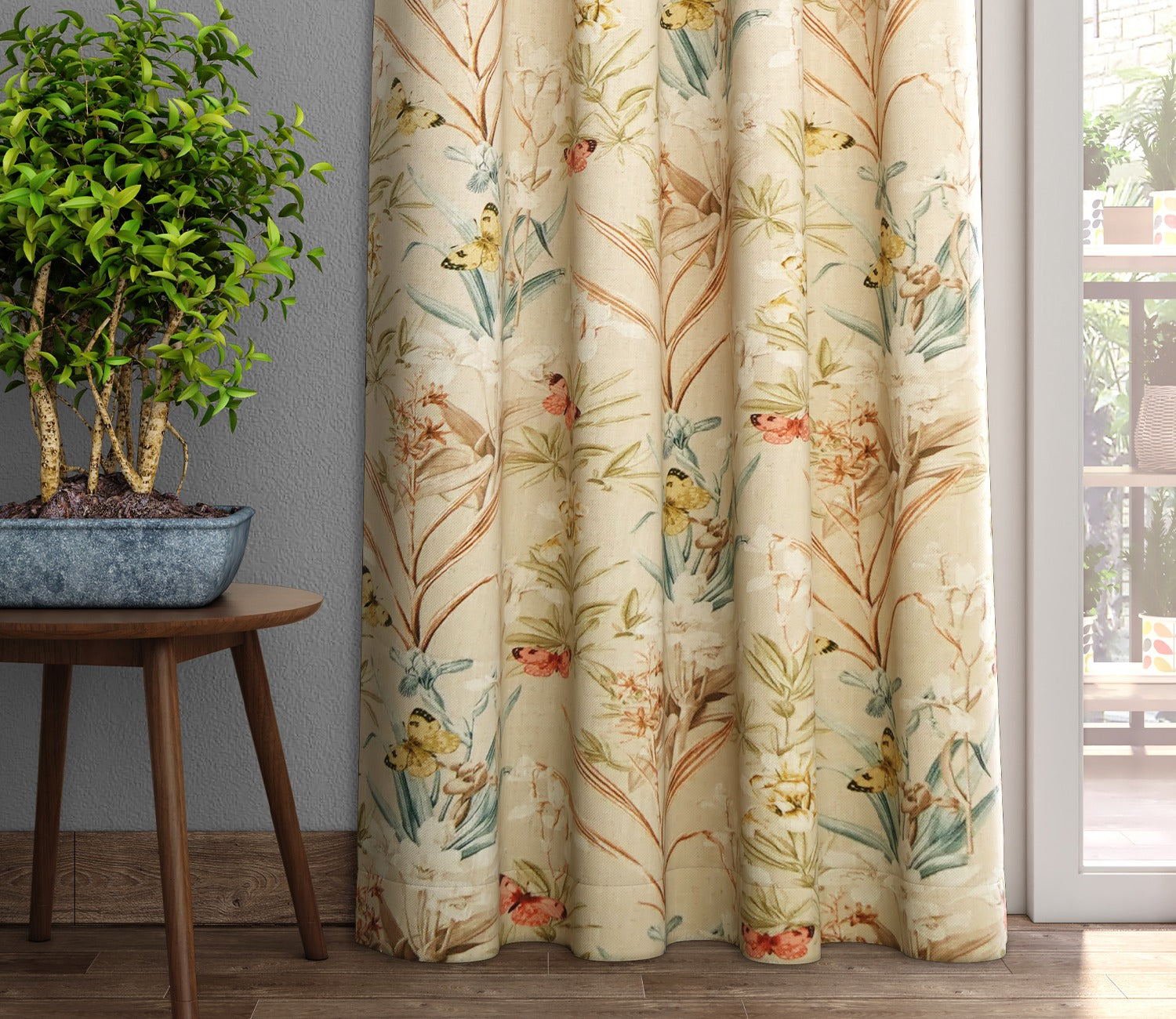 Butterfly 1 Piece Light-Filtering Curtain (Orange, 7 Feet)