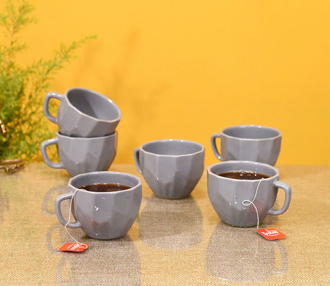 Smokey Dent Ceramic Tea Cups (Set of 6)