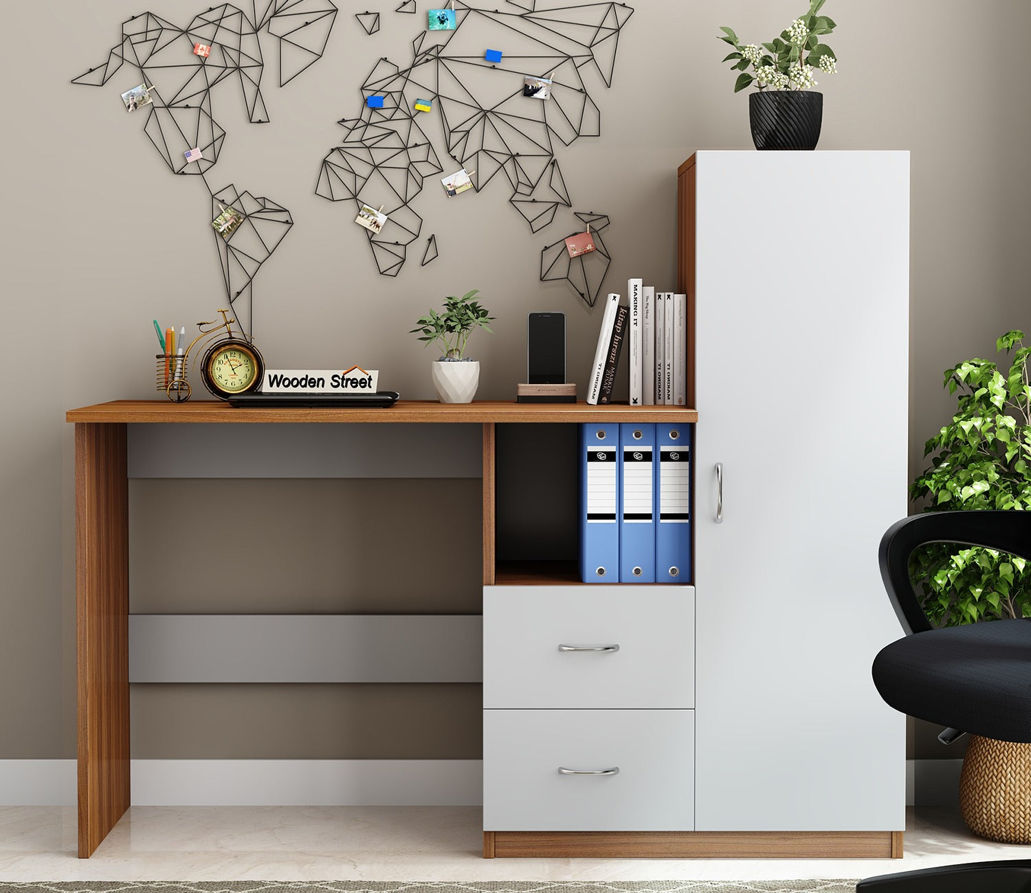 Alister Engineered Wood Study Table (Exotic Teak Frosty White)