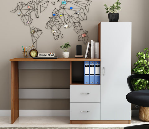 Alister Engineered Wood Study Table (Exotic Teak Frosty White)