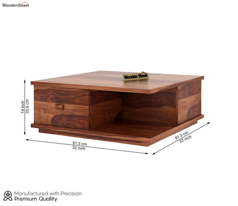 Hammond Sheesham Wood Coffee Table with Drawers & Open Storage (Honey Finish)