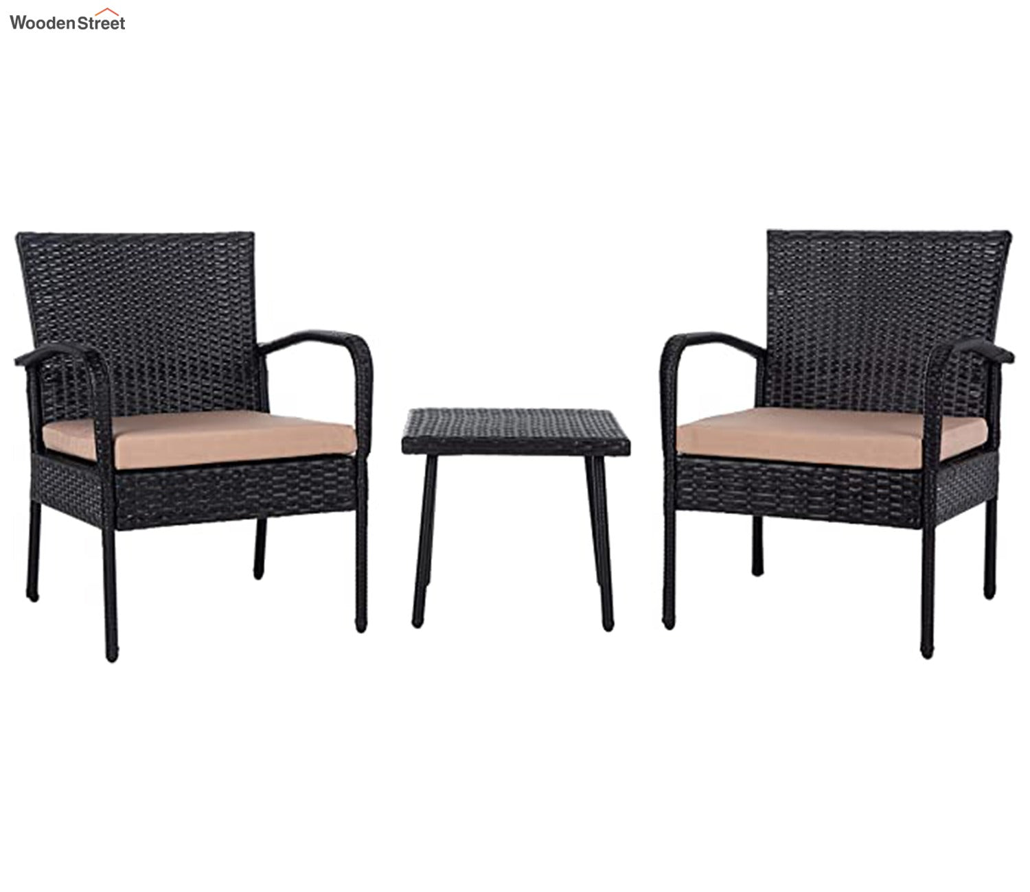 Dark Brown 2 Seater Outdoor Furniture Set With Cream Cushions