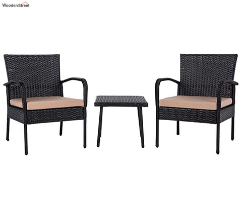 Dark Brown 2 Seater Outdoor Furniture Set With Cream Cushions