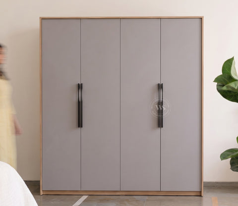Vespera Engineered Wood Four Door Wardrobe (Gothic Grey, Classic Oak Finish)