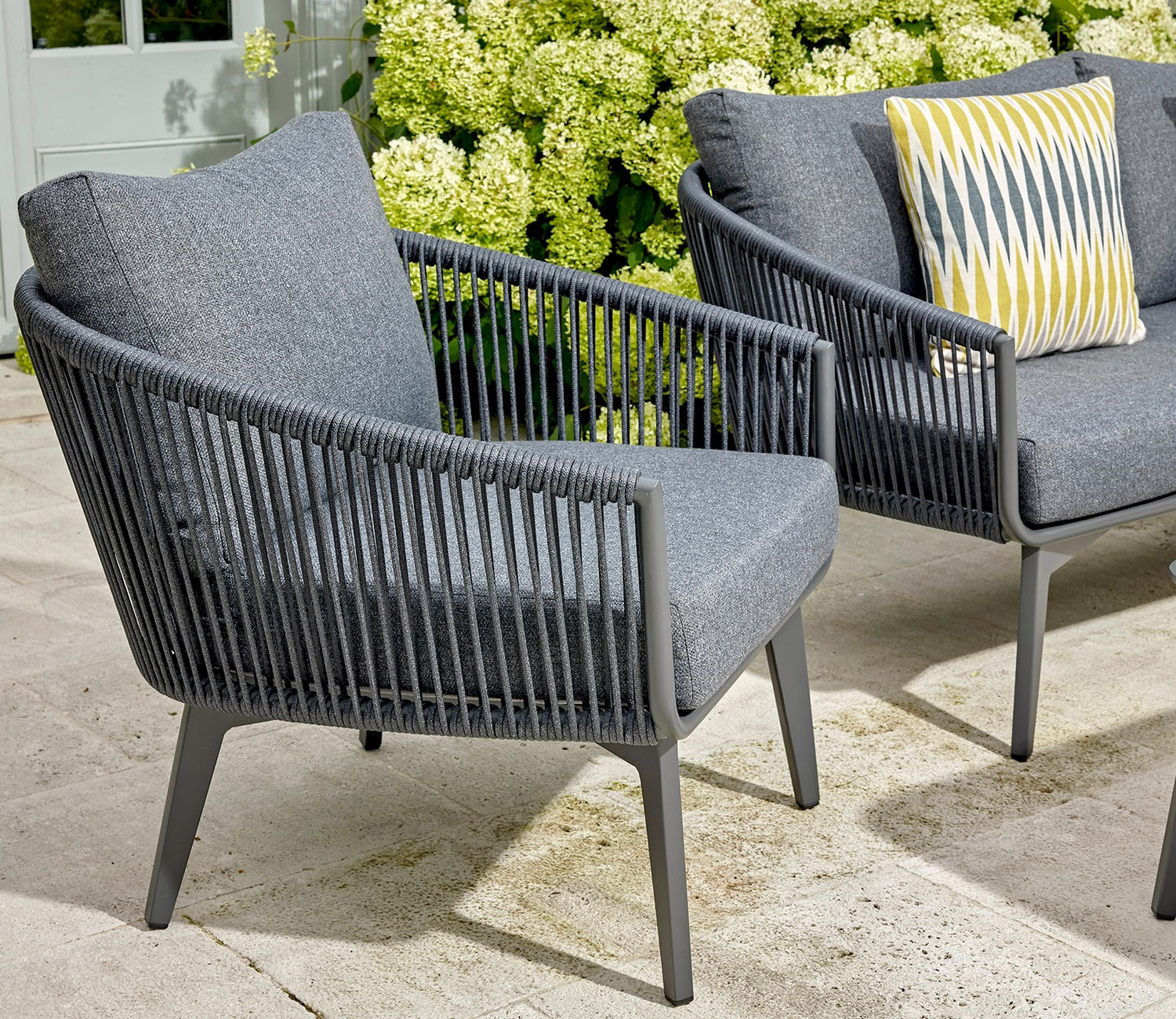 Grey Rope 4 Seater Sofa Set With Table And Grey Cushion color