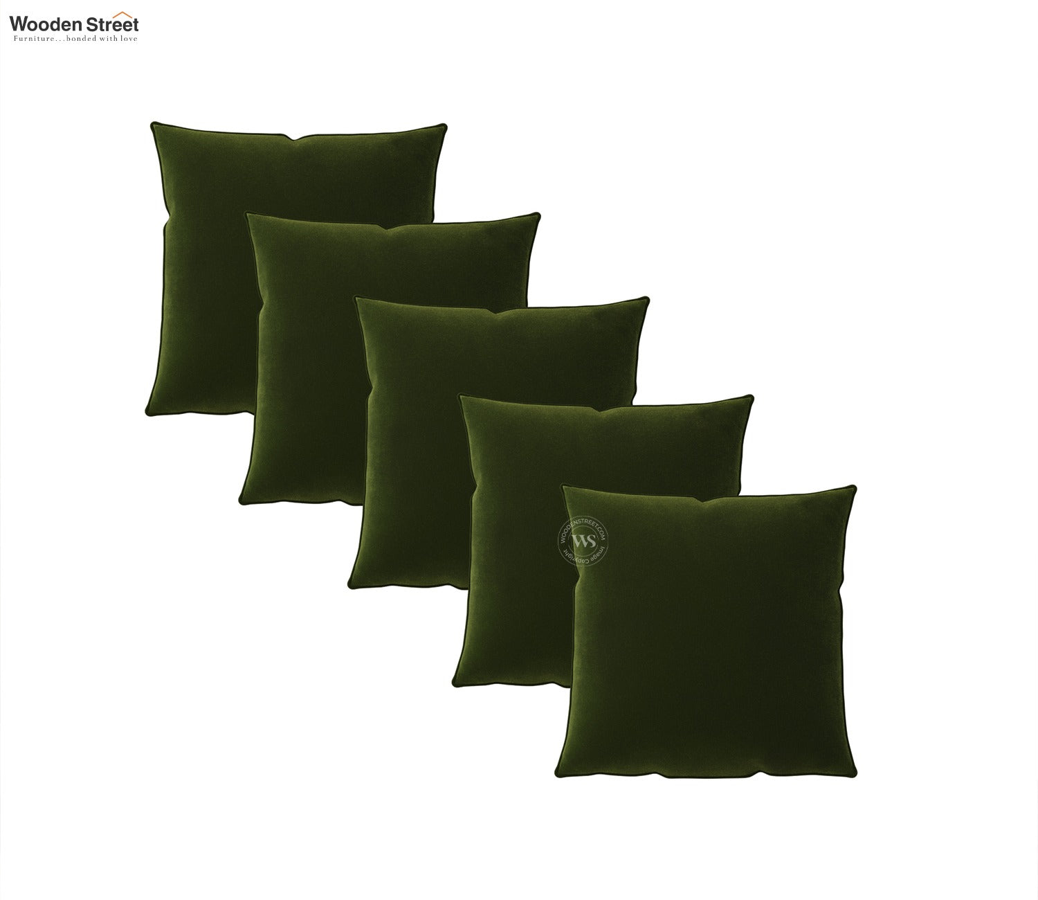 Cupid Velvet Cushion Covers - Pack of 5 (22 x 22 Inches, Dark Olive Green)