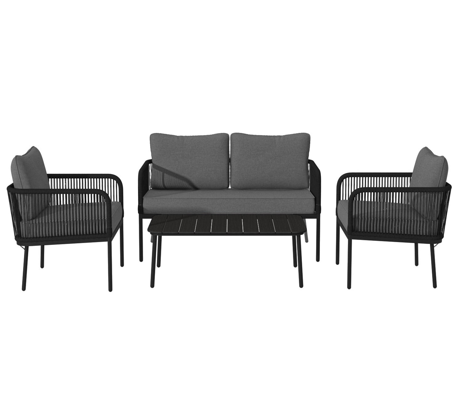 Grey Rope 4 Seater Sofa Set With Rectangle Table And Grey Cushions