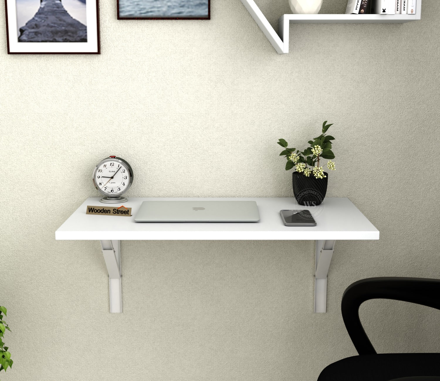 Stanko Foldable Wall Mounted Engineered Wood Study Table (Frosty White Finish)