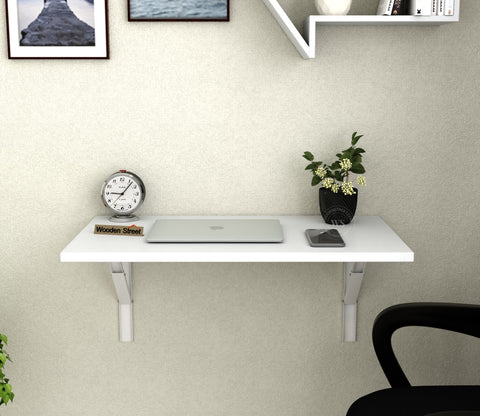 Stanko Foldable Wall Mounted Engineered Wood Study Table (Frosty White Finish)