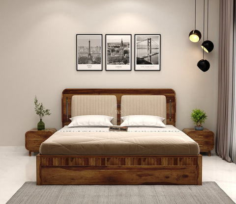 Lotus Premium Sheesham Wood Bed with Box Storage (King Size, Teak Finish)