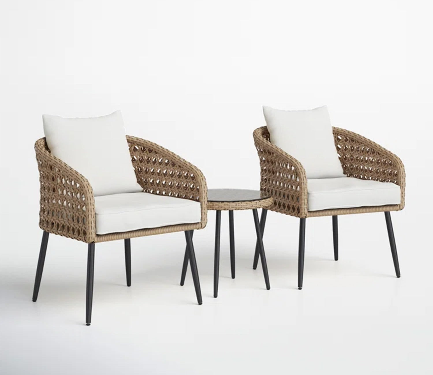 Beige 2 Chairs With Table And Off White Cushions Patio Set