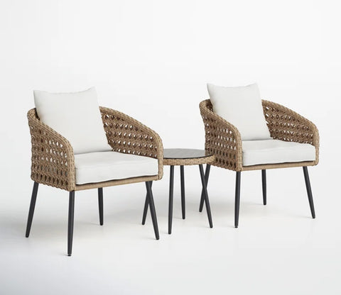 Beige 2 Chairs With Table And Off White Cushions Patio Set