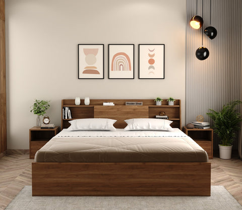 Celestia Engineered Wood Bed with Box Storage (Queen Size, Columbian Walnut Finish)