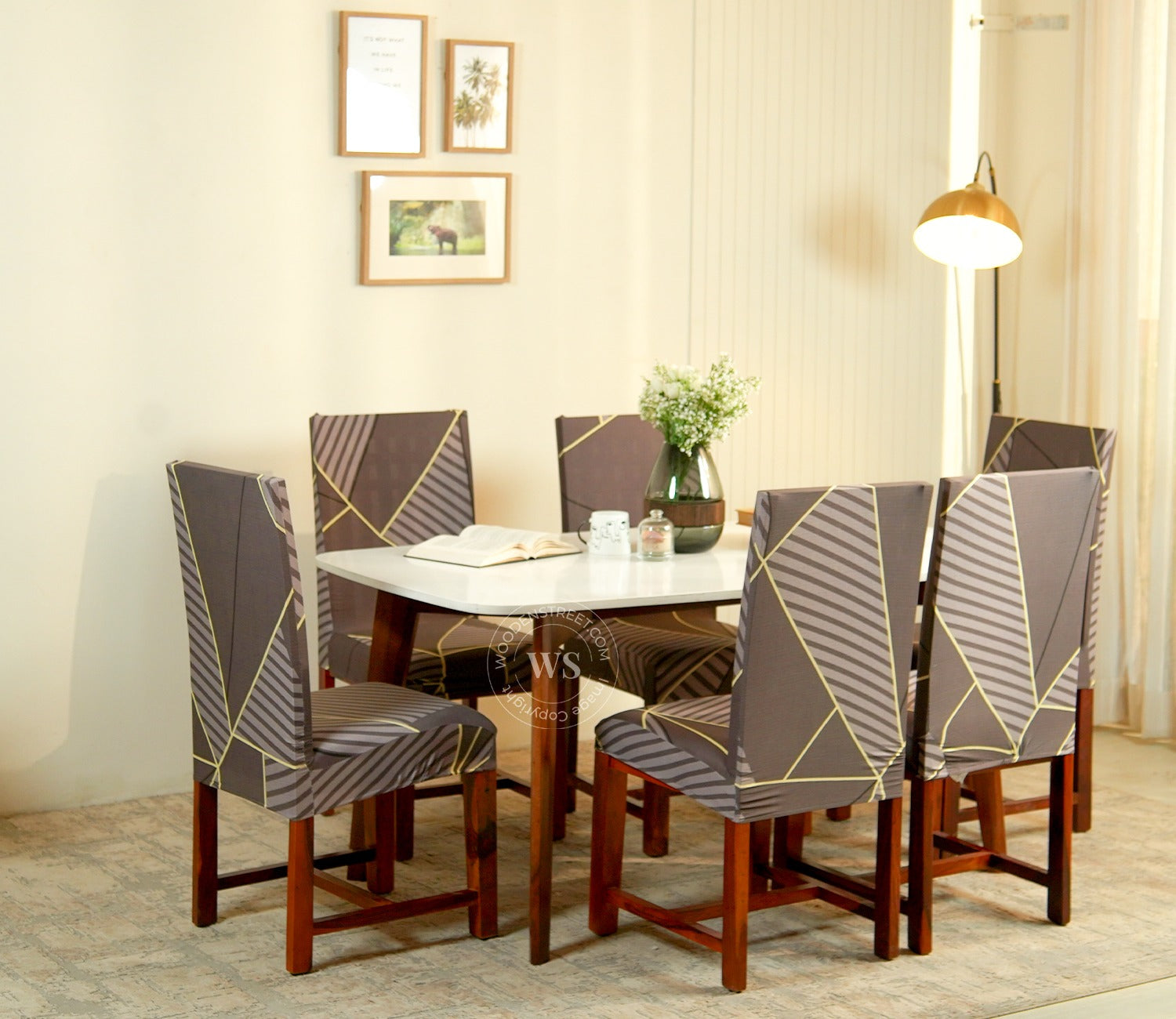 Cason Modern Abstract Printed Polyester Spandex 6 Piece Chair Cover (Grey)