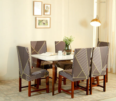 Cason Modern Abstract Printed Polyester Spandex 6 Piece Chair Cover (Grey)
