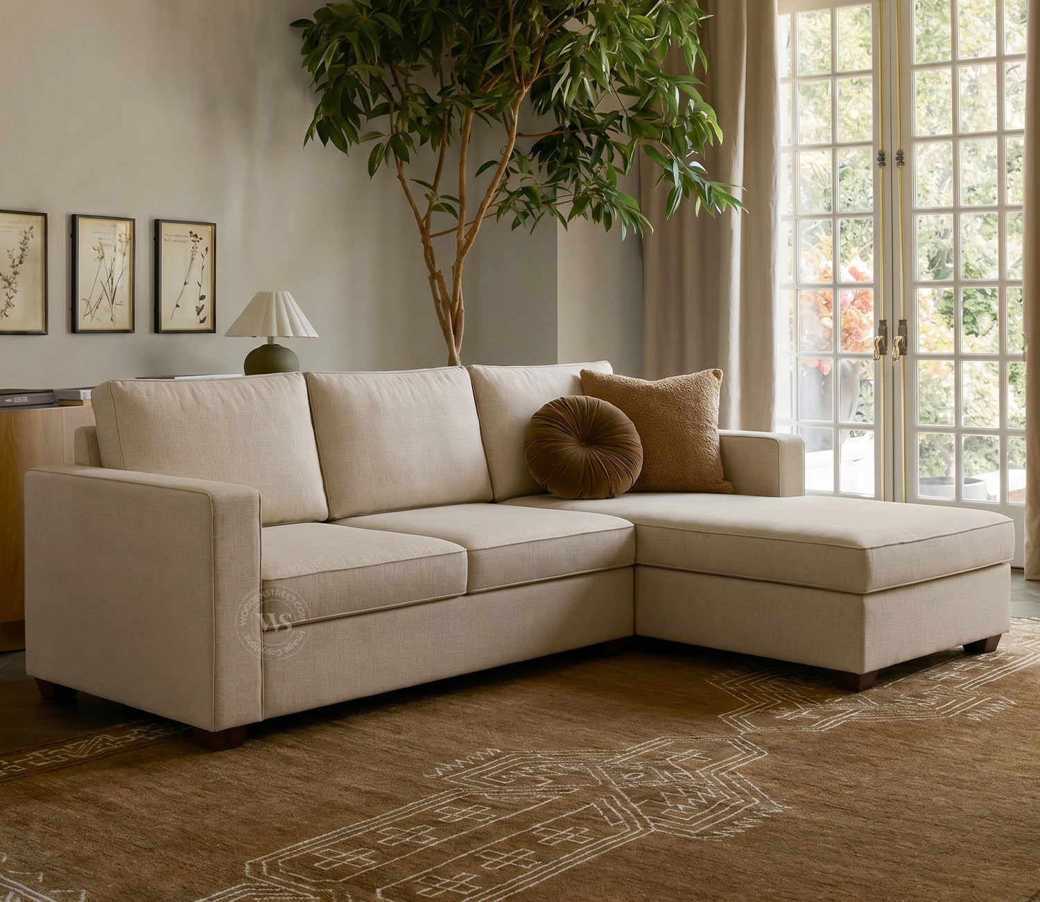 Albus L-Shape 4 Seater Sofa (Cotton, Jade Ivory)