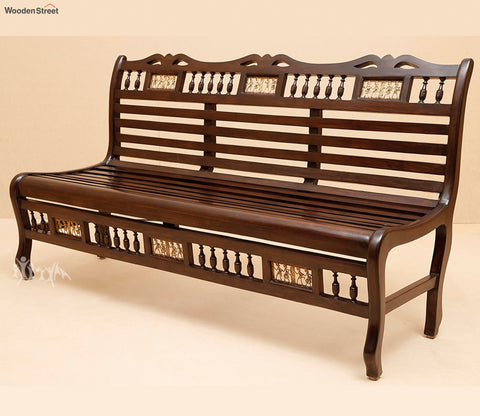 Costa Bench Three Seater with Striped Wood Pattern in Walnut Finish