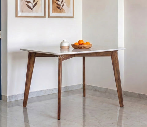 Valence 4 Seater Sheesham Wood Dining Table with Quartz Top (Teak Finish)