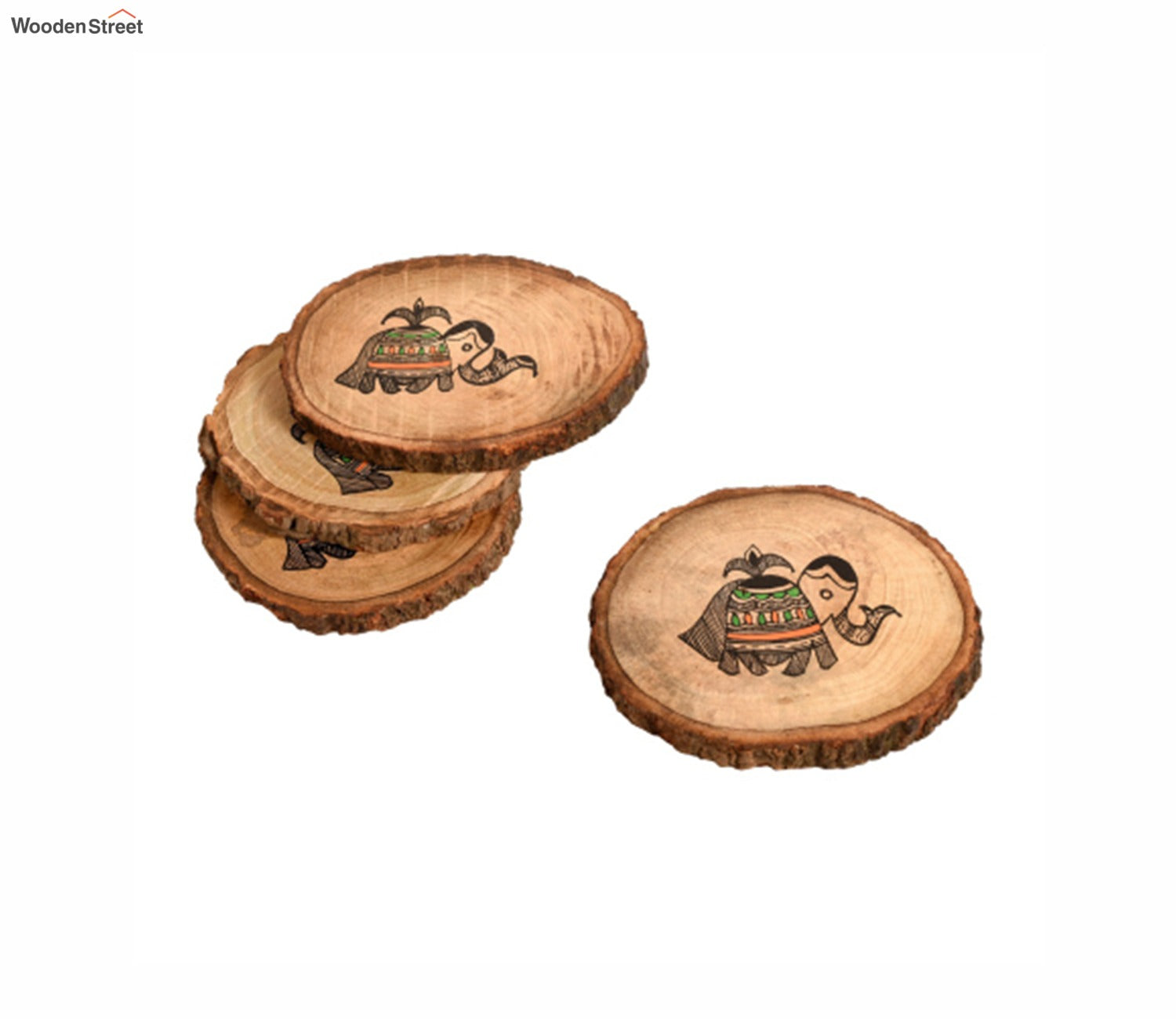 Tribal Art Round Wooden Handcrafted Coaster - Set of 4