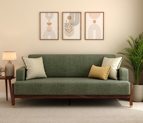 Kairav Modern 3+2 Wooden Sofa Set with Premium Upholstery (Sage Green)